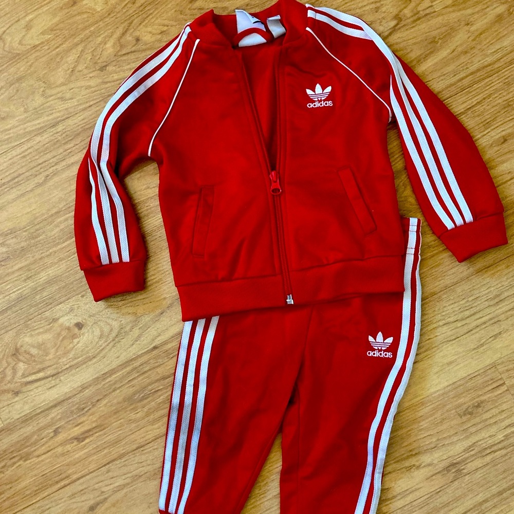 Infant Red Adidas Classic Tracksuit